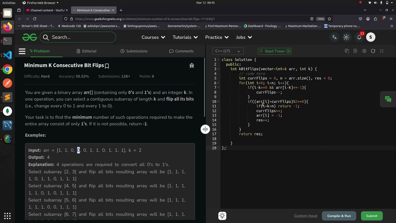 GFG | Minimum K Consecutive Bit Flips