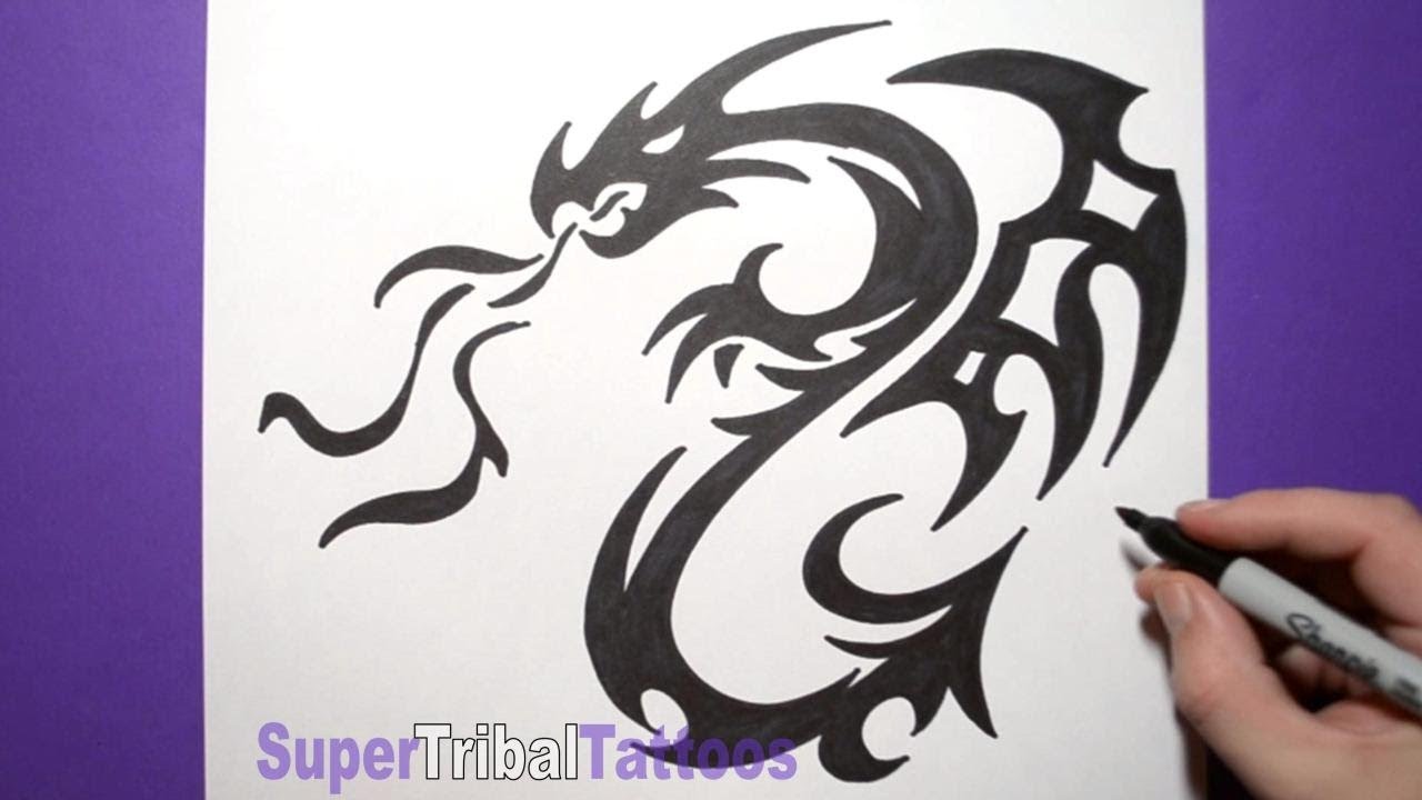 How to Draw a Tribal Dragon Tattoo Design - Sketch 6