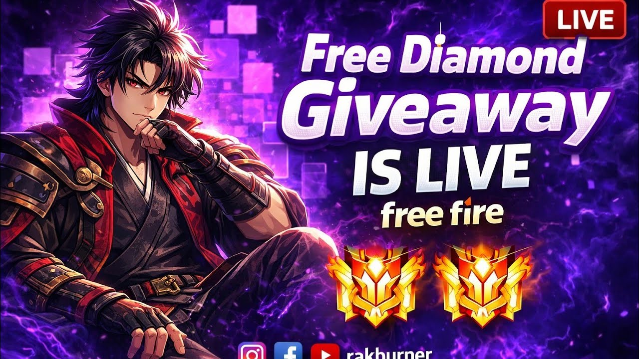 Free Diamond Giveaway 🎮 !! Rakburner liveDIAMONDS GIVEAWAY 💎 LIVE NOW 🔥 Custom Room Challenge |