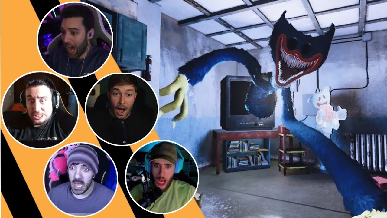 Reacciones de Youtubers a Huggy Wuggy Saliendo del TV | Poppy Playtime Chapter 3