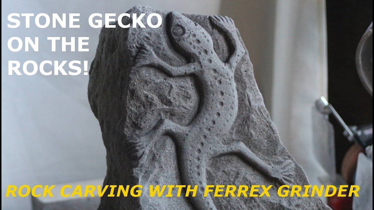 Stone Gecko Rock Carving with dremel type rotary tool.