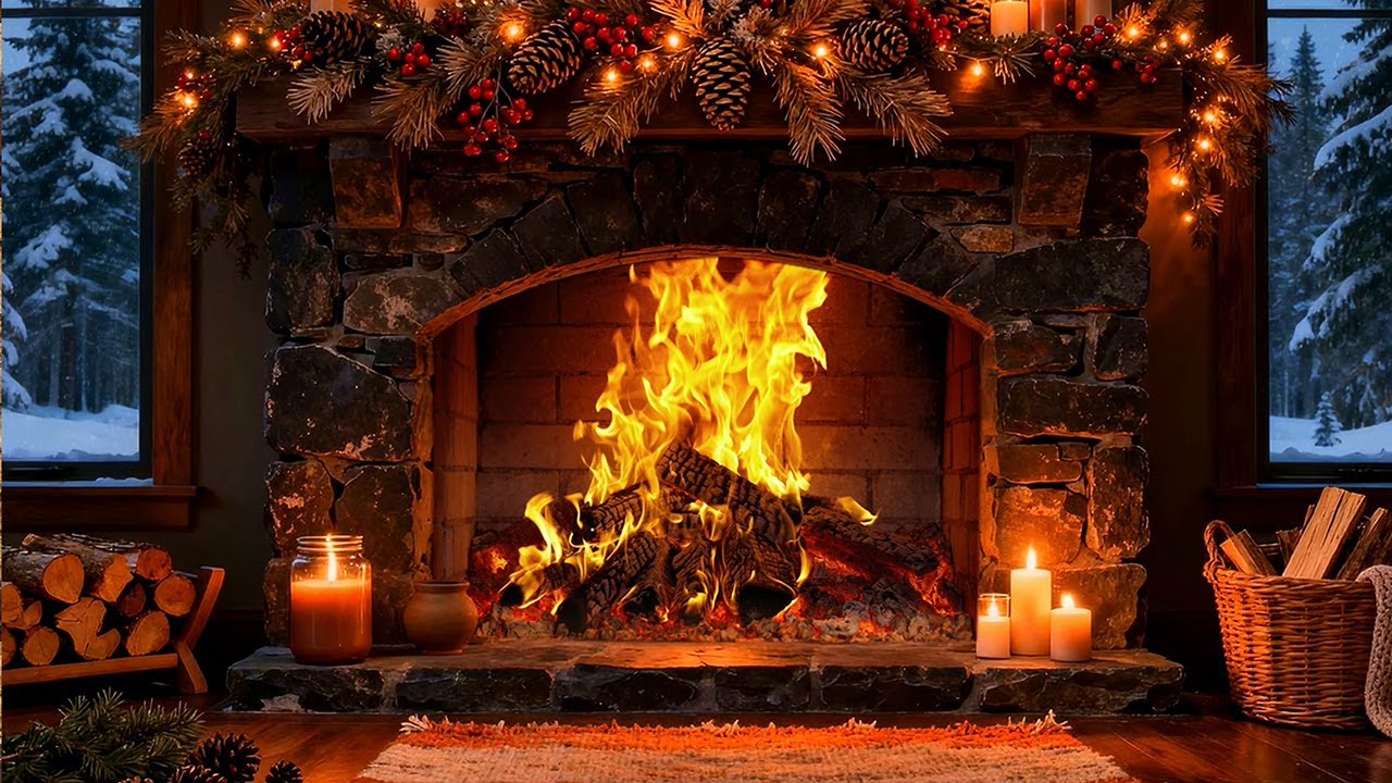 Fireplace Ambience for Winter Evenings 🔥 Warm Glow and Quiet Snowfall Outside