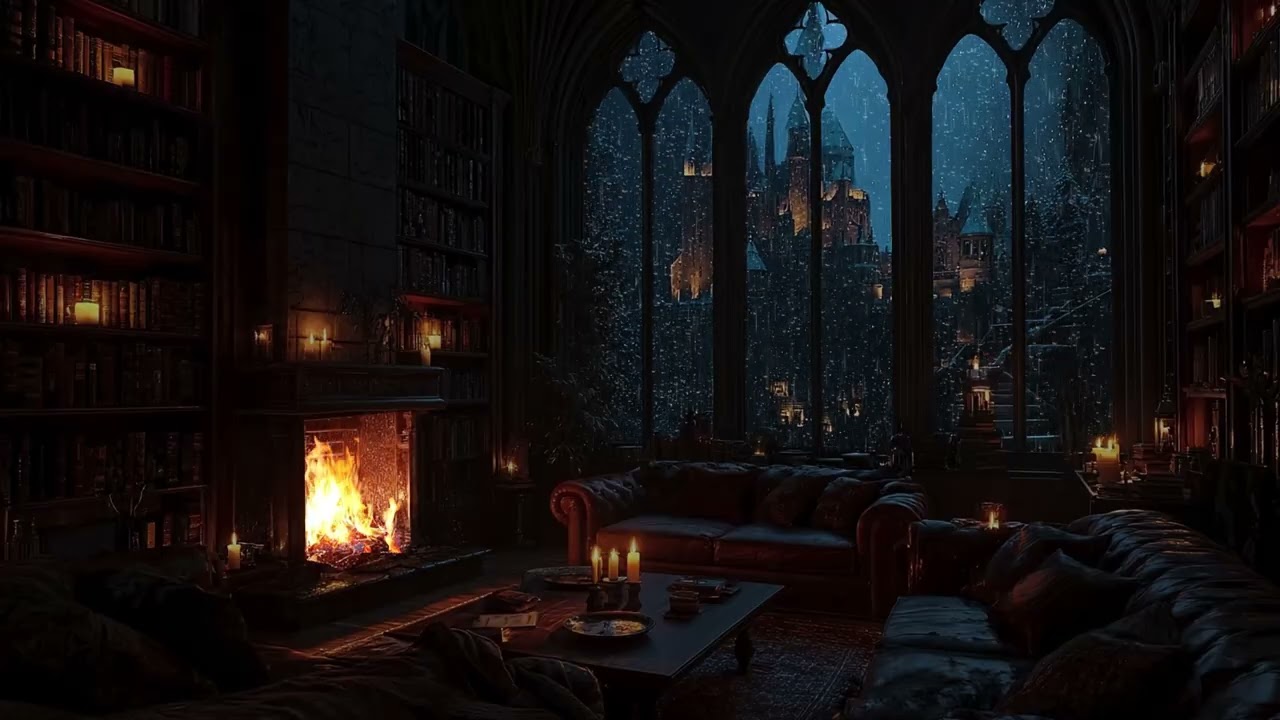 Cozy Fireplace Sounds for Stress Relief Sleep | Medieval Castle Courtyard Rainfall