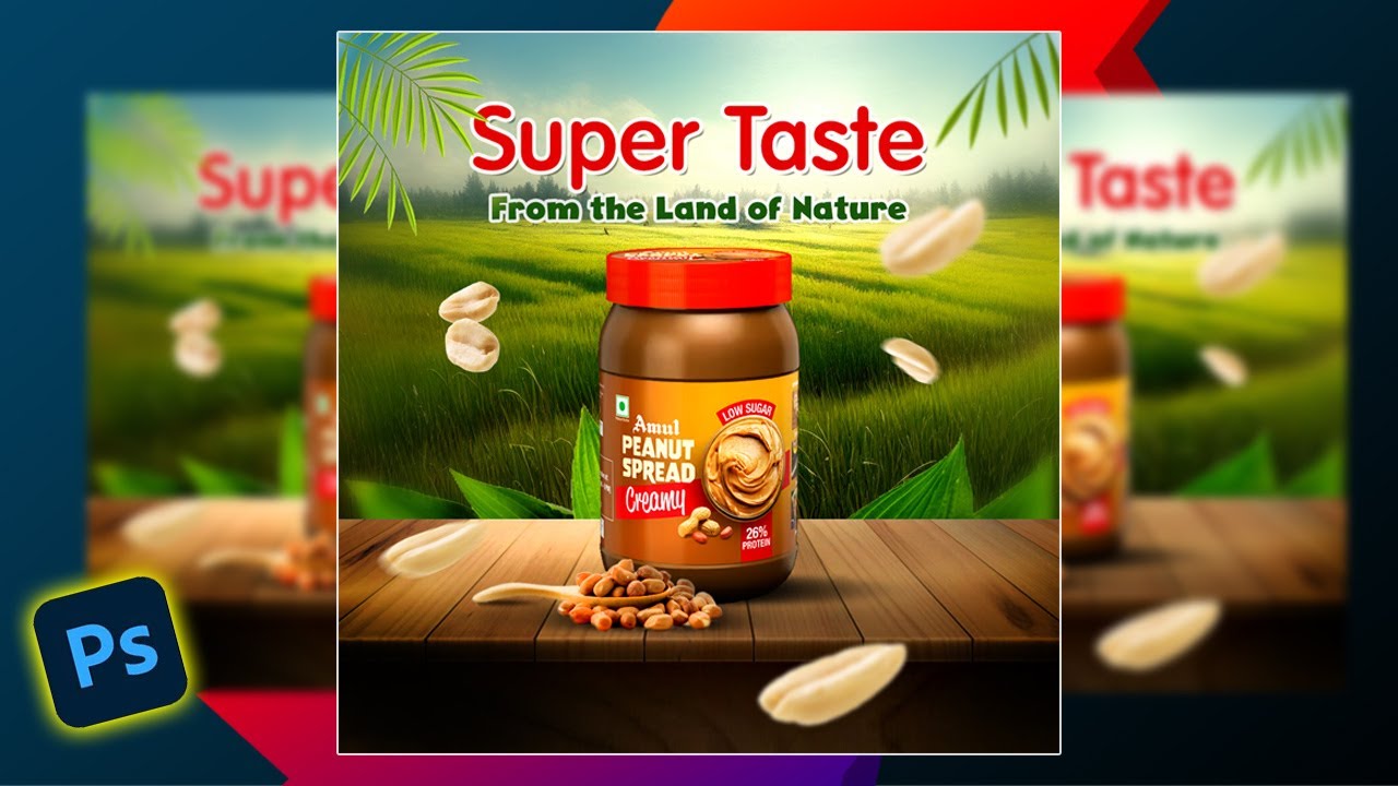 Photoshop Tutorial - Amul peanut product banner design | Social Media Post Design in Photoshop