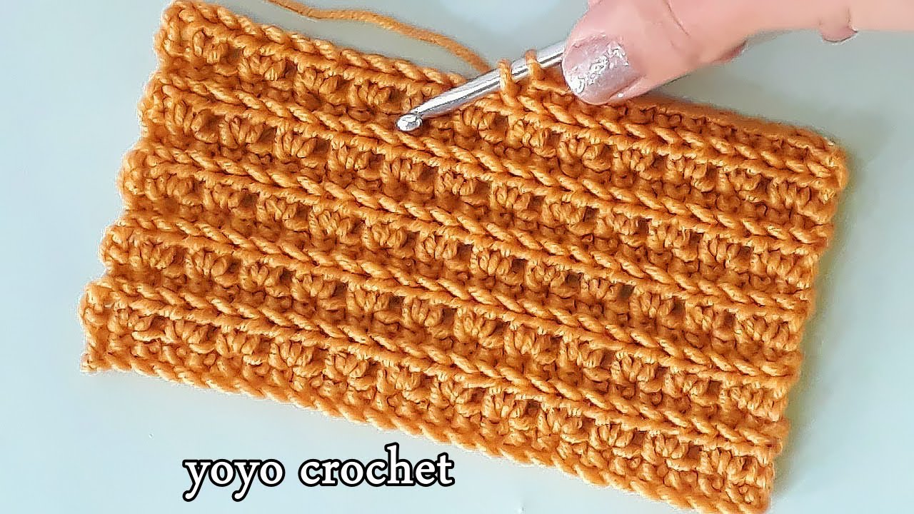 كروشية غرزة  رائعة !!!! سهلة للمبتدئين - تكرار سطرين فقط  - crochet stitches#يويو_كروشية