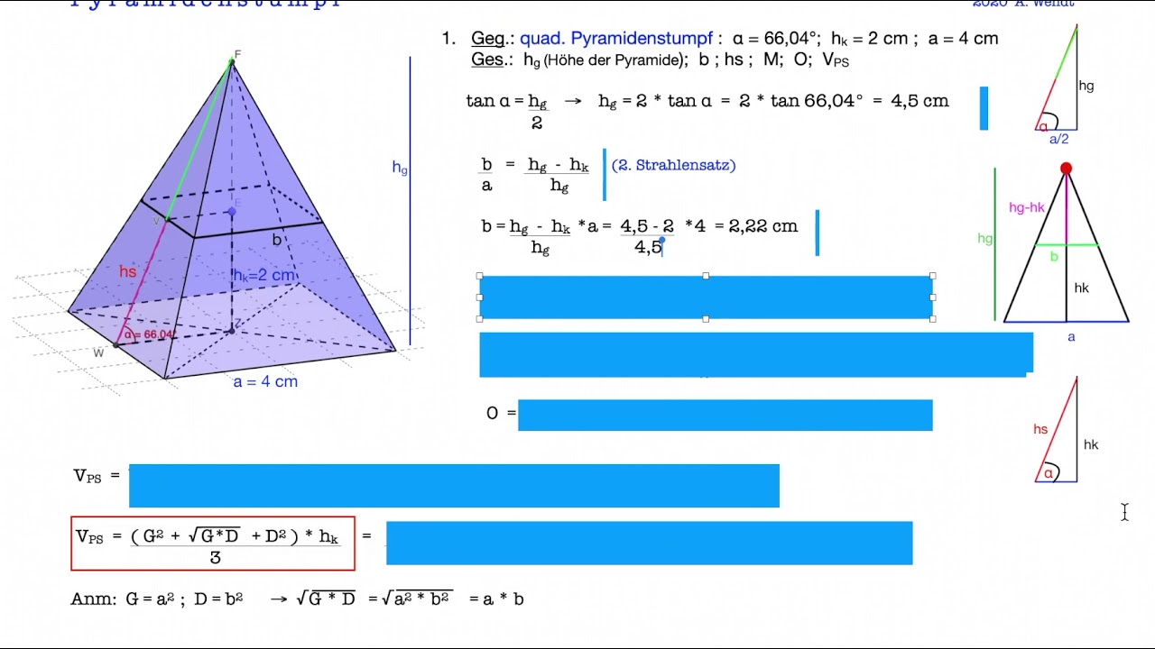 Pyramidenstumpf: Berechnungen