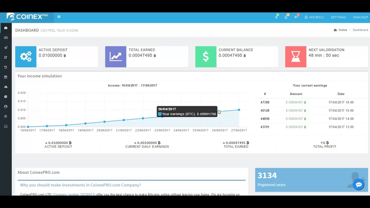 New good earning Bitcoin Site Coinex Pro Profit 10% a day review video with Jocelyn
