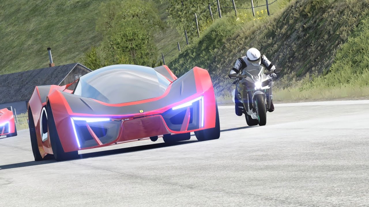 Kawasaki Ninja H2 vs Ferrari Achileo Concept vs Buagtti Bolide vs Bugatti Chiron Super Sport 300+