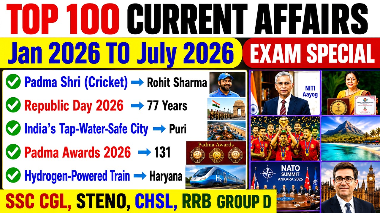 TOP 100 Current Affairs 2026 🔥 | January to July 2026 | Last 6 Months Current Affairs | Exam Special