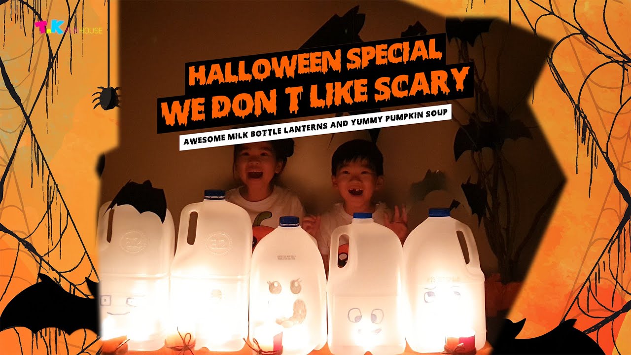 Tulip and Keanu Pretend Play Decorate Halloween | Awesome Halloween Milk Bottle Lantern for Kids