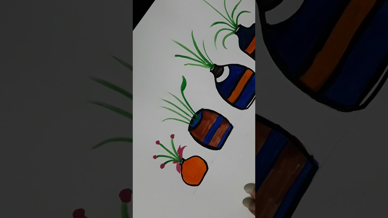 SIMPLE GOUACHE POT ART , #POTART #ACRYLICCOLOURS #FLOWERS #HOWTODRAW #letsdrawwithmani