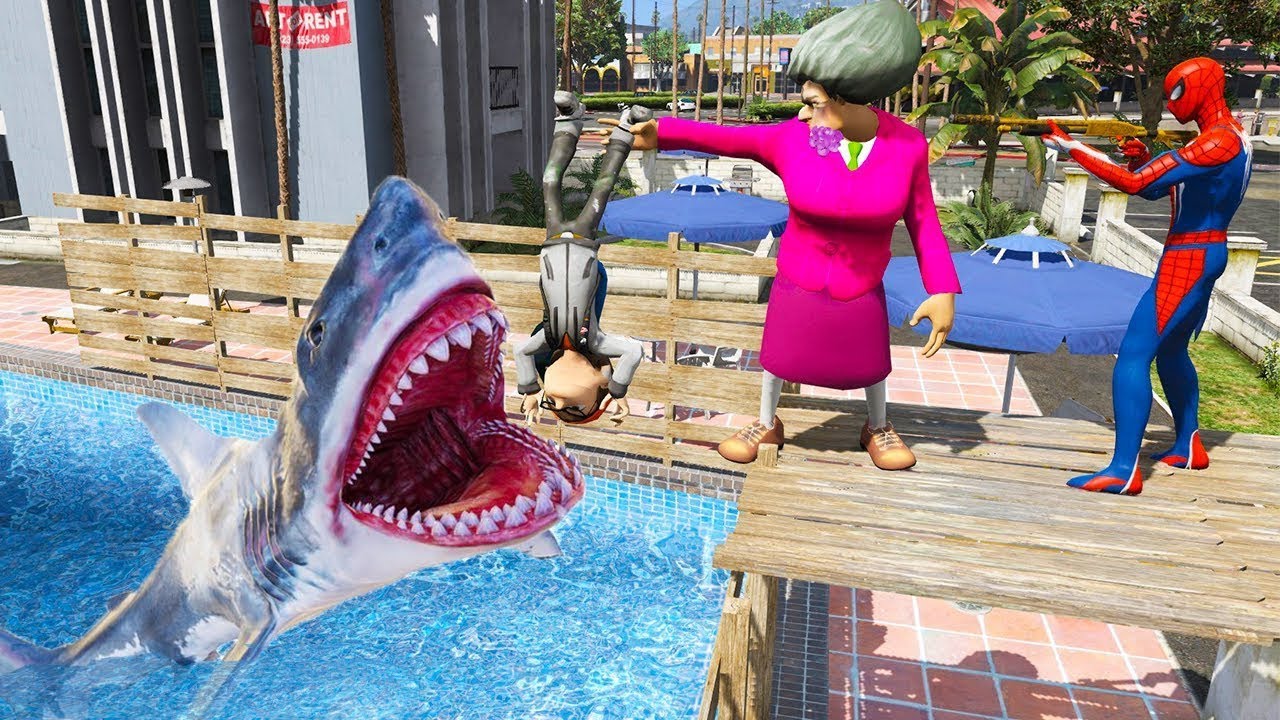 Scary Teacher 3D - Spiderman Vs Miss'T Shark Battle - Game Animation 