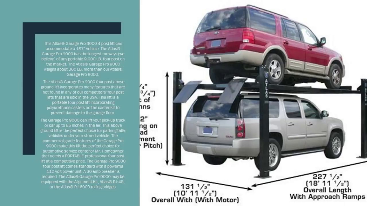 Atlas Garage Pro Portable Heavy Duty 9000 Lb Capacity 4 Post Car Lift