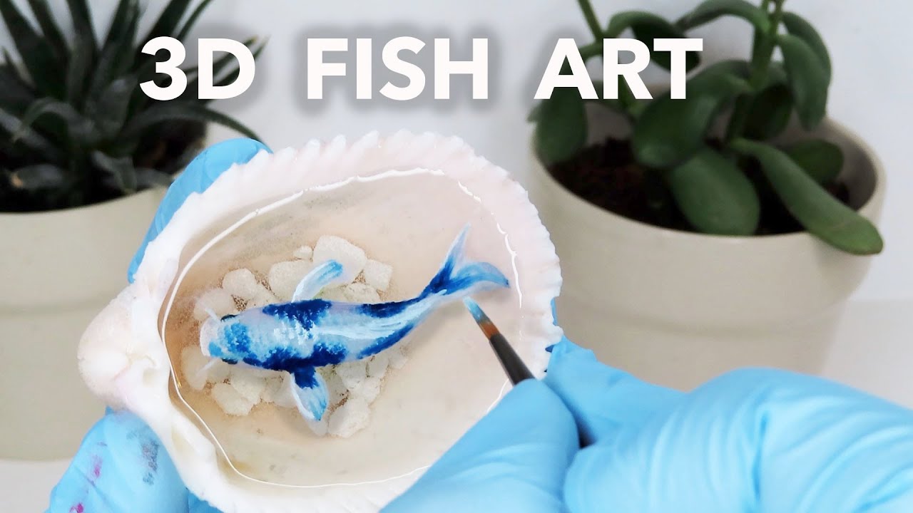 Blue Koi Fish Painted in Resin Shell