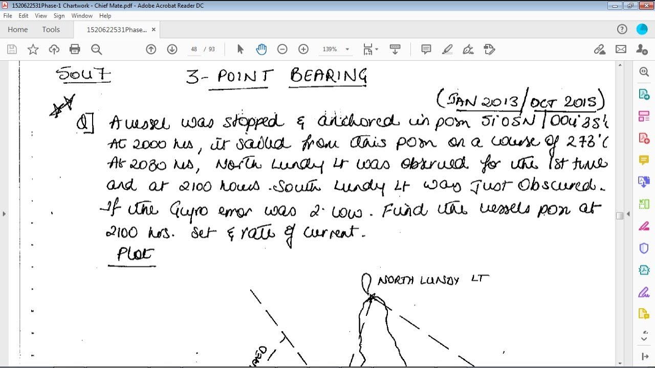 3 POINT BEARING N LUNDY SOUTH LUNDY LT CHART WORL SOLVED BA 5047