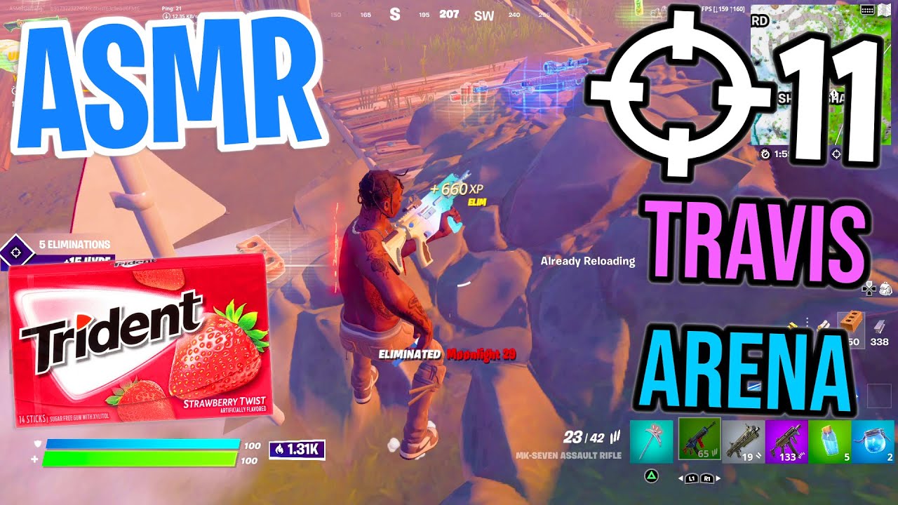 ASMR Gaming 🤩 Fortnite Arena Travis Scott! Relaxing Gum Chewing 🎮🎧 Controller Sounds + Whispering 💤