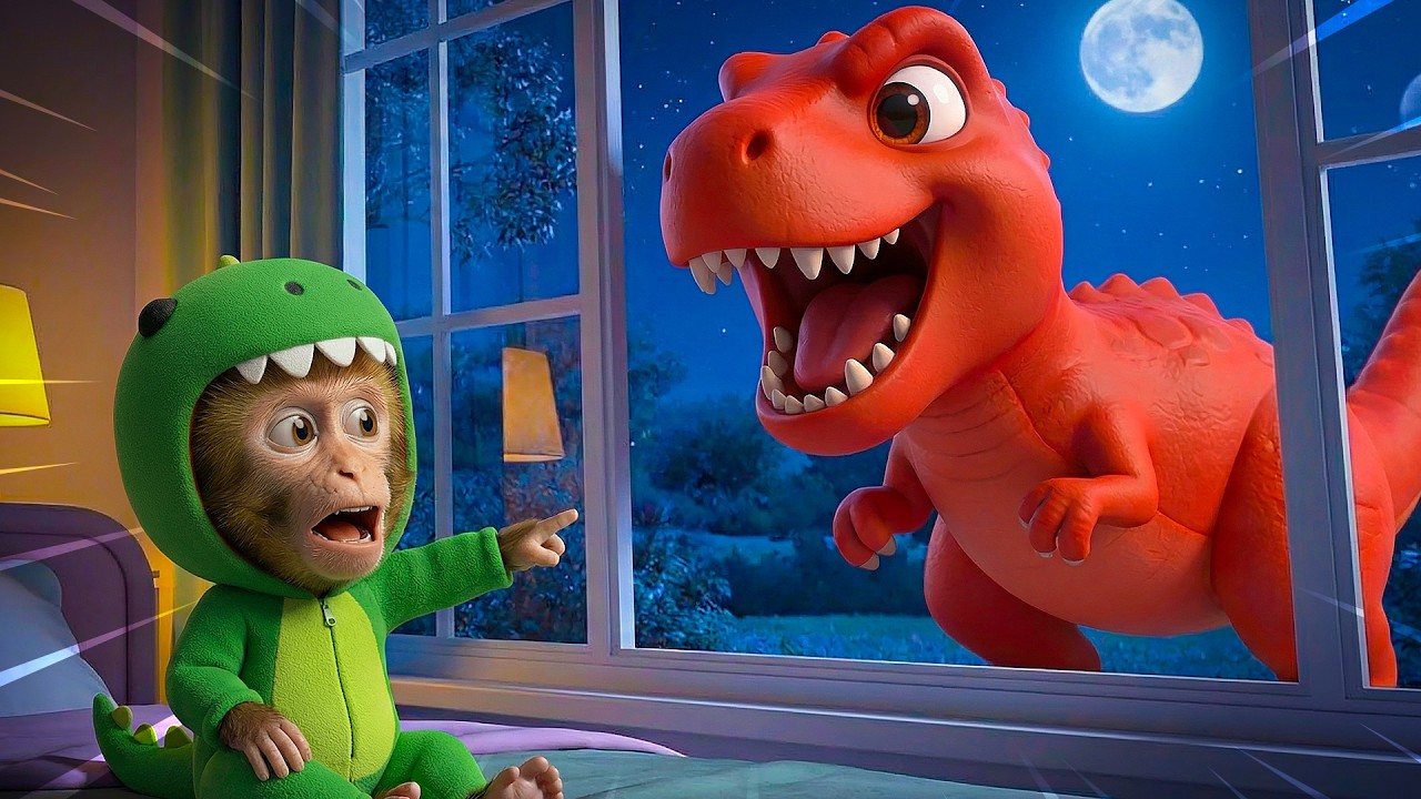 Dinosaur at the Window | Fun Dinosaur Song for Kids | RooRoo Monkey Kids Songs