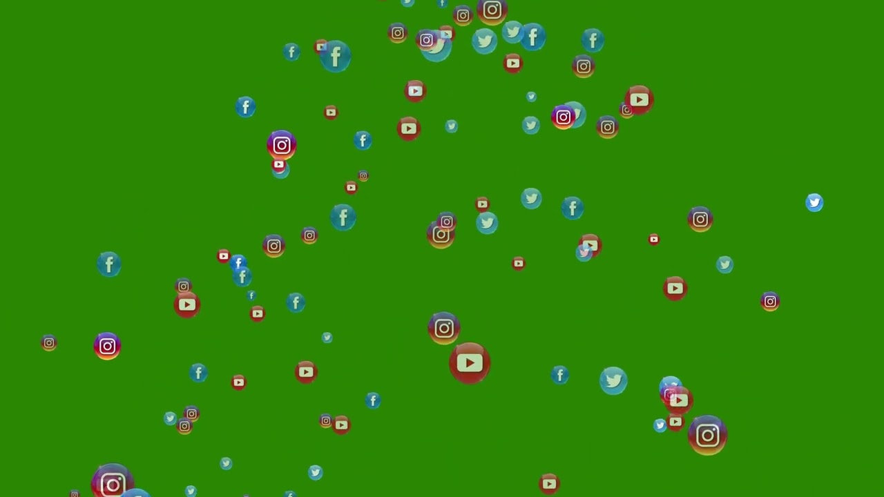 No copyright social media icons falling animation green screen hd video