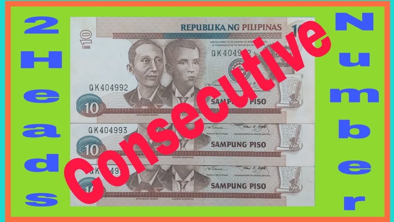 Philippines' 10 Peso -  2 Heads Banknote w/ Consecutive Serial Number