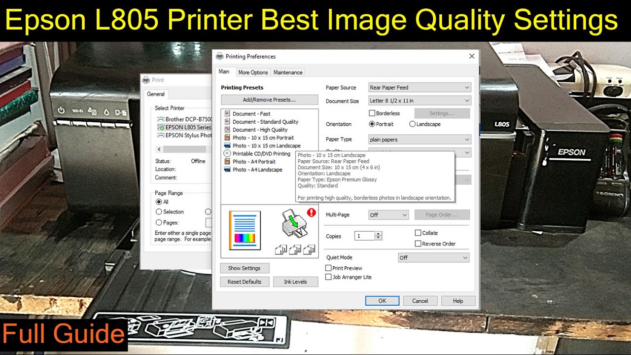 Epson L805 Printer Best Image Quality Settings in Hindi Tutorial