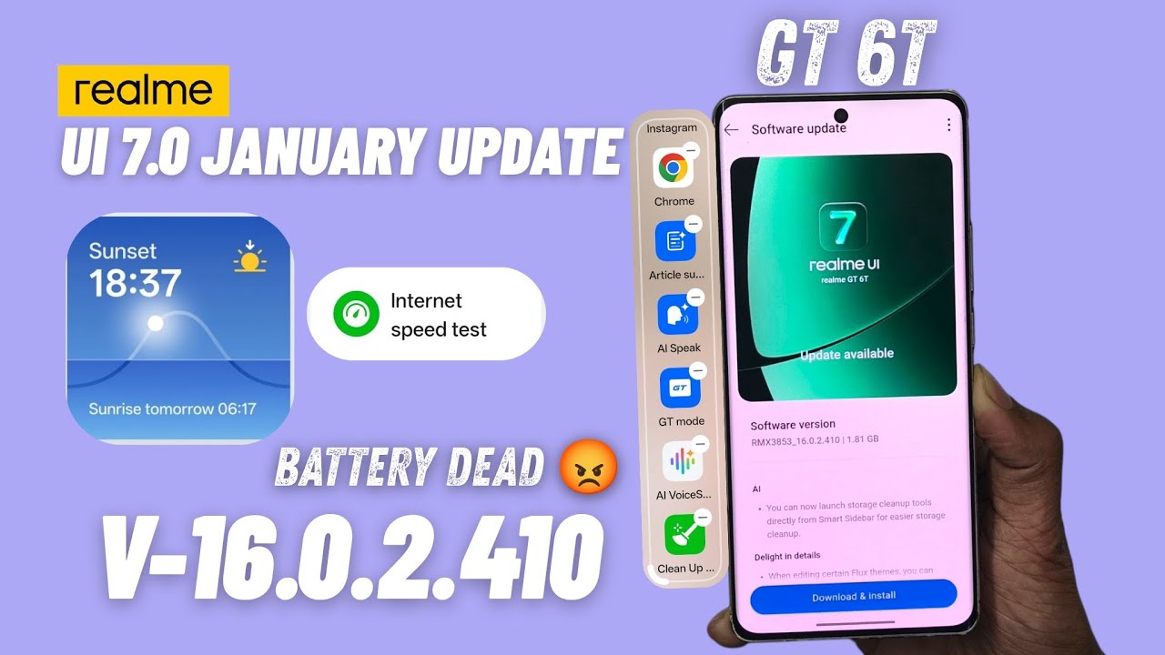 Обновление для Realme GT 6T V-16.0.2.410 - Проблема с батареей и новые функции 🔥