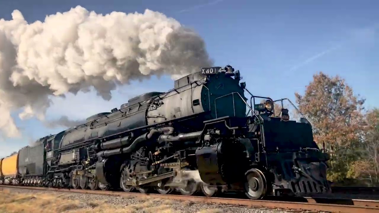 Union Pacific steam locomotive 4014, “Big Boy,” pulls out of Prescott, Arkansas.
