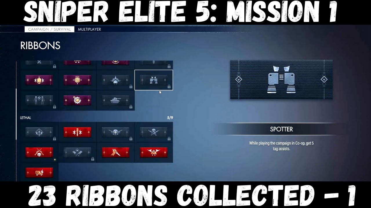Sniper elite 5 : All ribbons - 1, 23 Ribbons collected in Mission 1