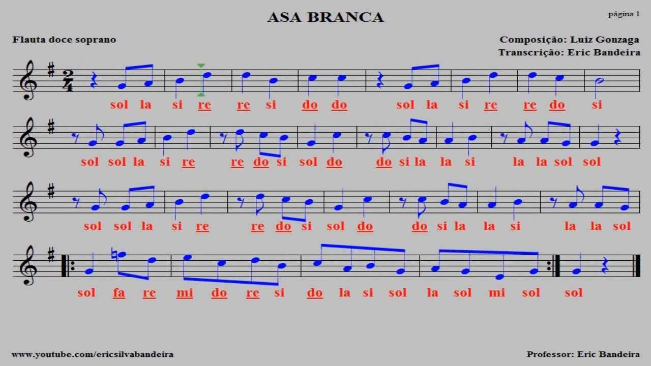 Partitura - ASA BRANCA | NOTAS para Flauta Doce