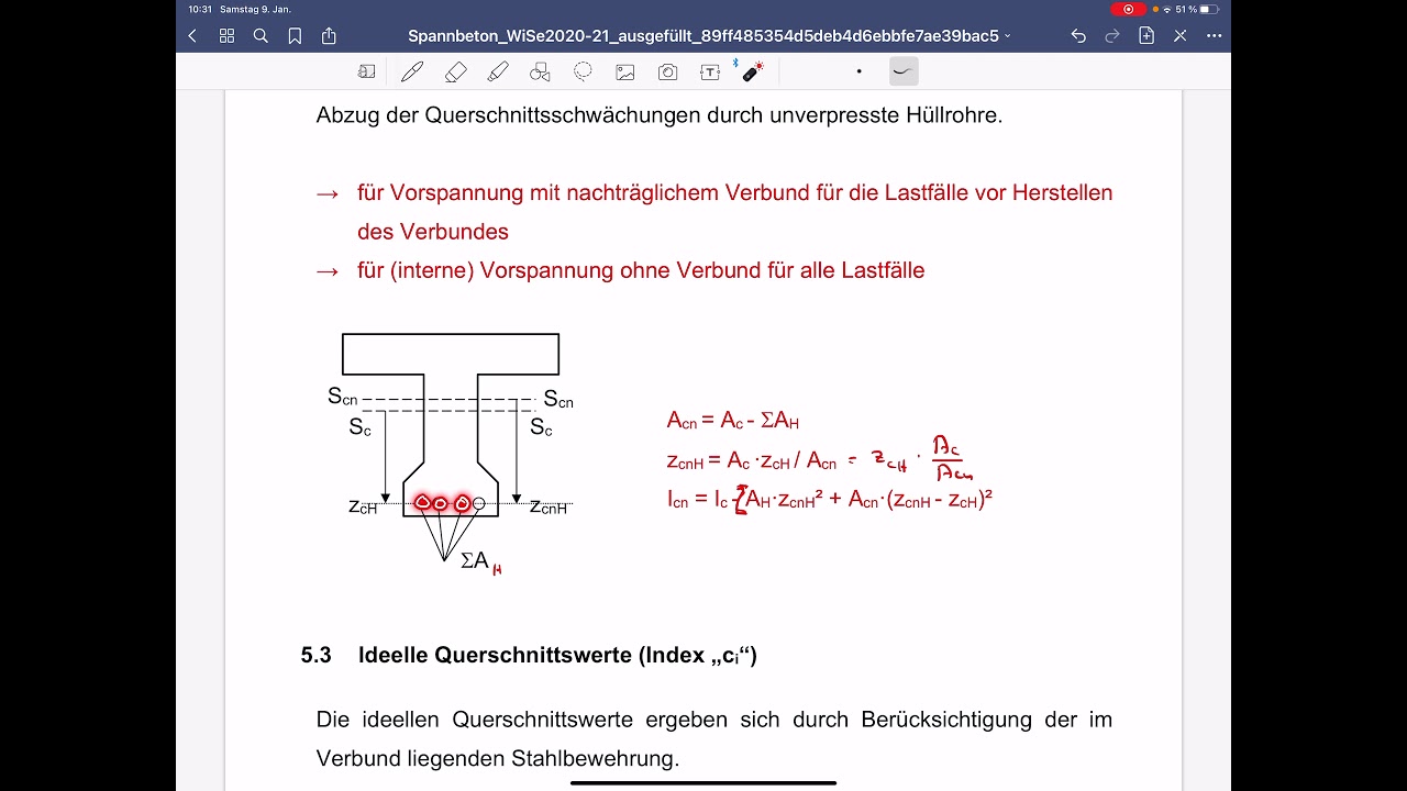Spannbetonbau, Vorlesung 5, Querschnittswerte