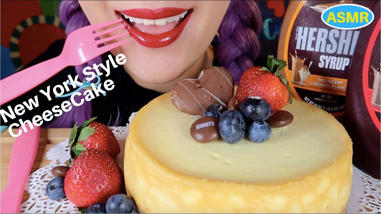 ASMR 뉴욕스타일 치즈케익+초코,카라멜시럽 리얼사운드 먹방 |New York STYLE CHEESECAKE EATING SOUND| CURIE.ASMR