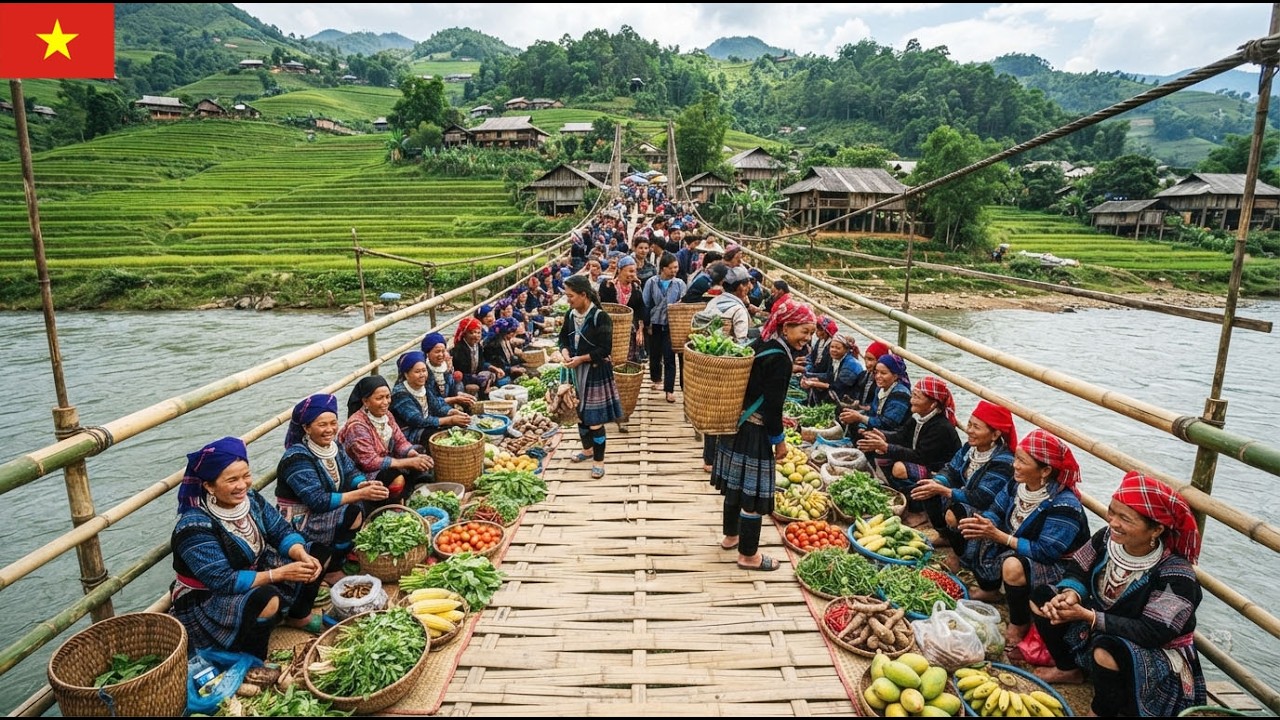 Authentic life at a Vietnamese morning market with its peaceful beauty and fresh air.