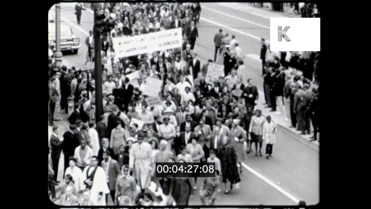 1960s San Francisco, Civil Rights Protest, Market Street, 16mm