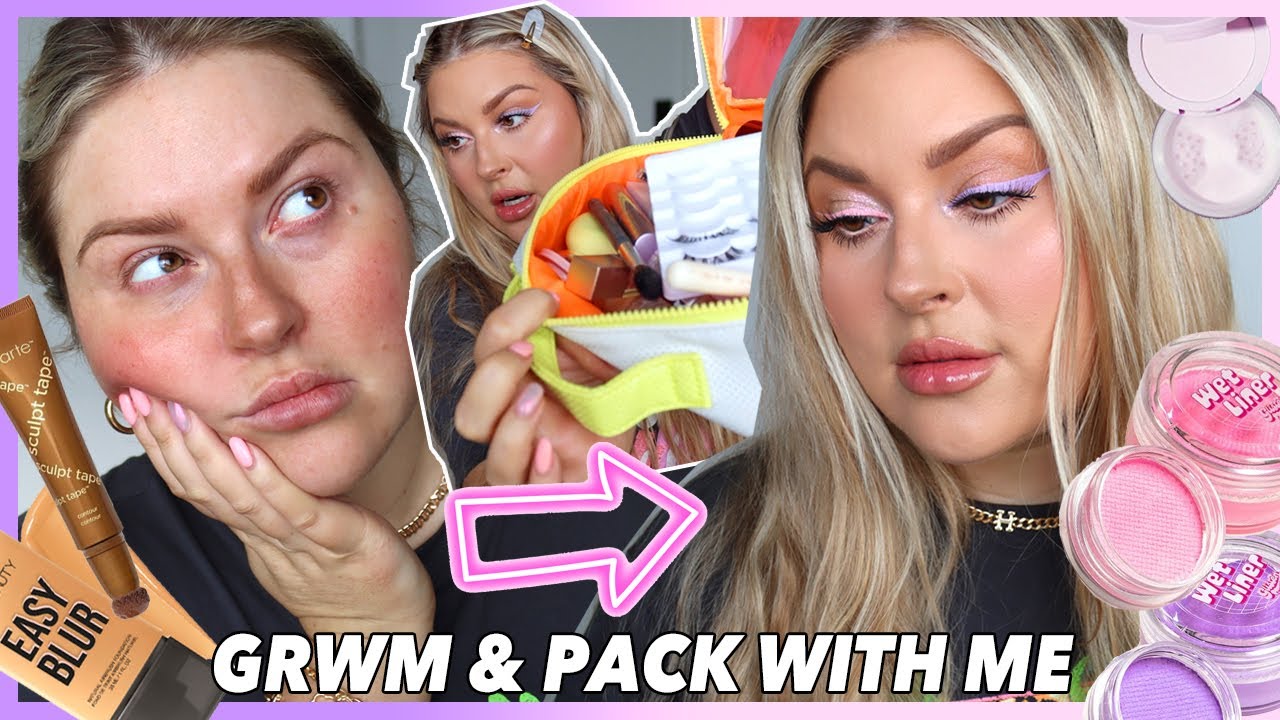 odd liner 💜🎀 GRWM for new hair + what’s in my travel makeup bag? 🌴