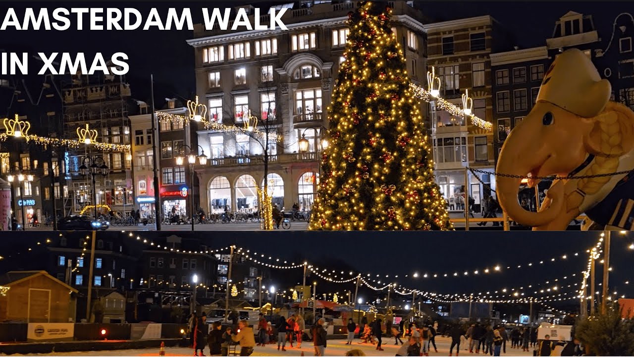 4K Magical Evening Walk in Amsterdam | Christmas 2024 Lights & Festivities 🌟