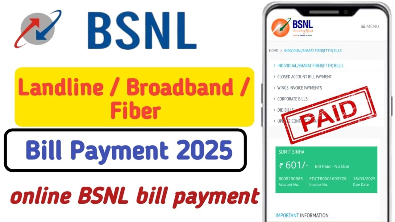 BSNL bill payment online 2025. BSNL landline / Broadband / Fiber bill payment online.