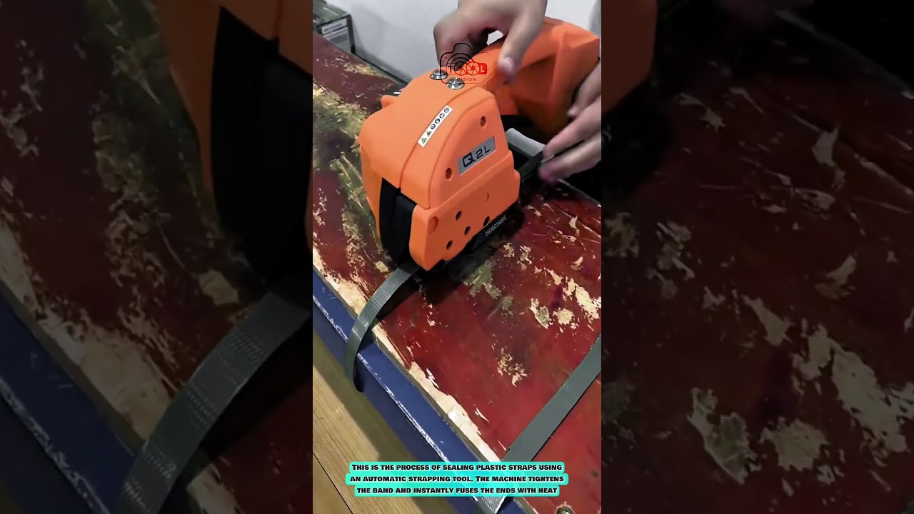Automatisches Umreifungsger&auml;t f&uuml;r schnelles Verschlie&szlig;en von Kunststoffb&auml;ndern