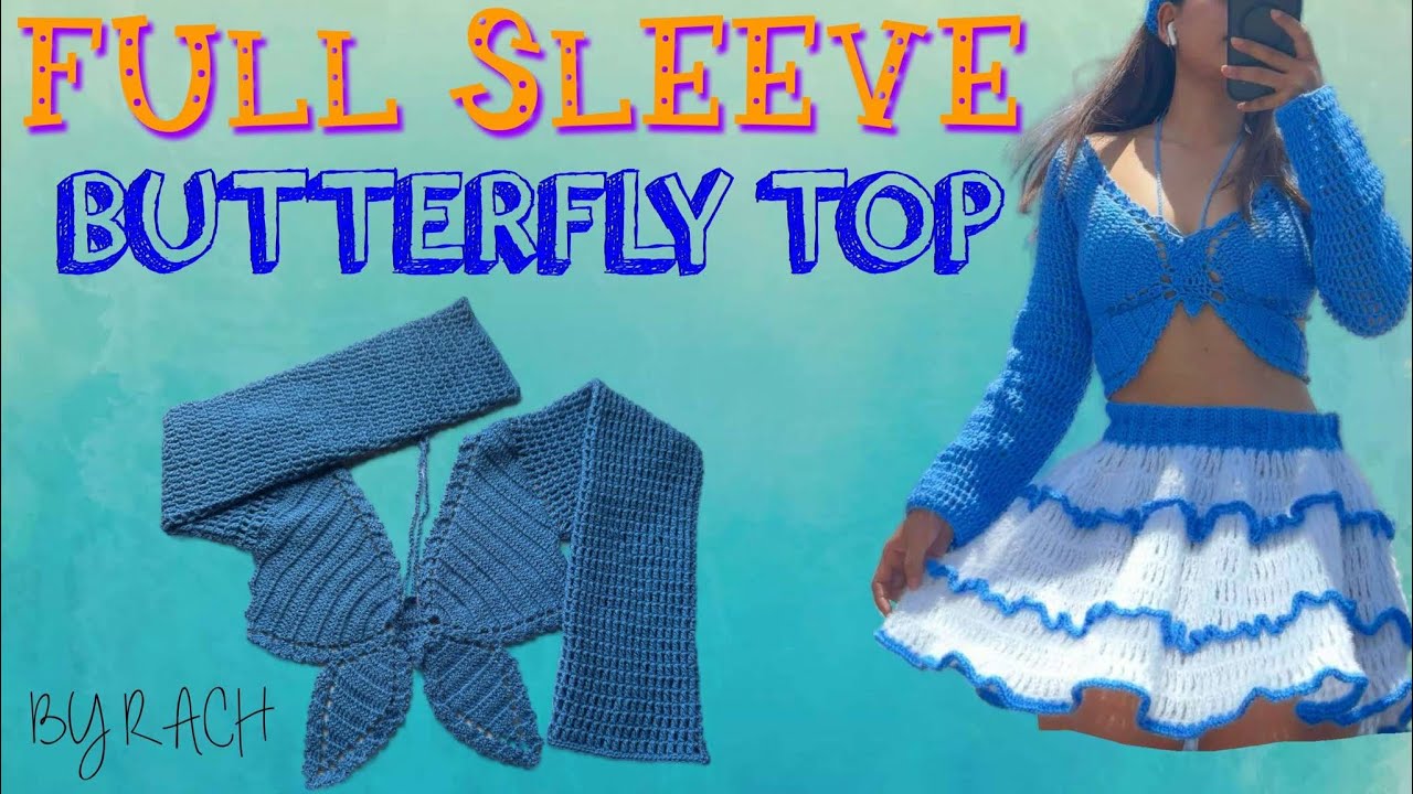 Full sleeve butterfly top tutorial 🦋 #crochetbutterflytoptutorial #crochettutorial2025 #crochettop