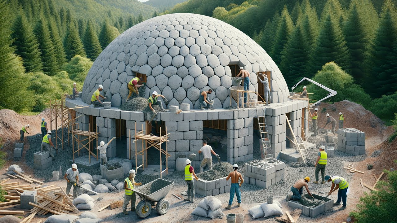 He Built a Large Dome Cabin From a Balloon in 7 Days. Full Construction Process