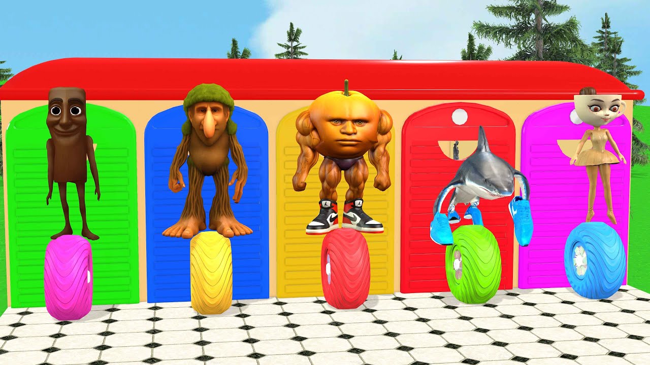 Игра «Длинная горка» с коровой, слоном, гориллой, бегемотом, тигром, 3D-игра с животными, забавны...