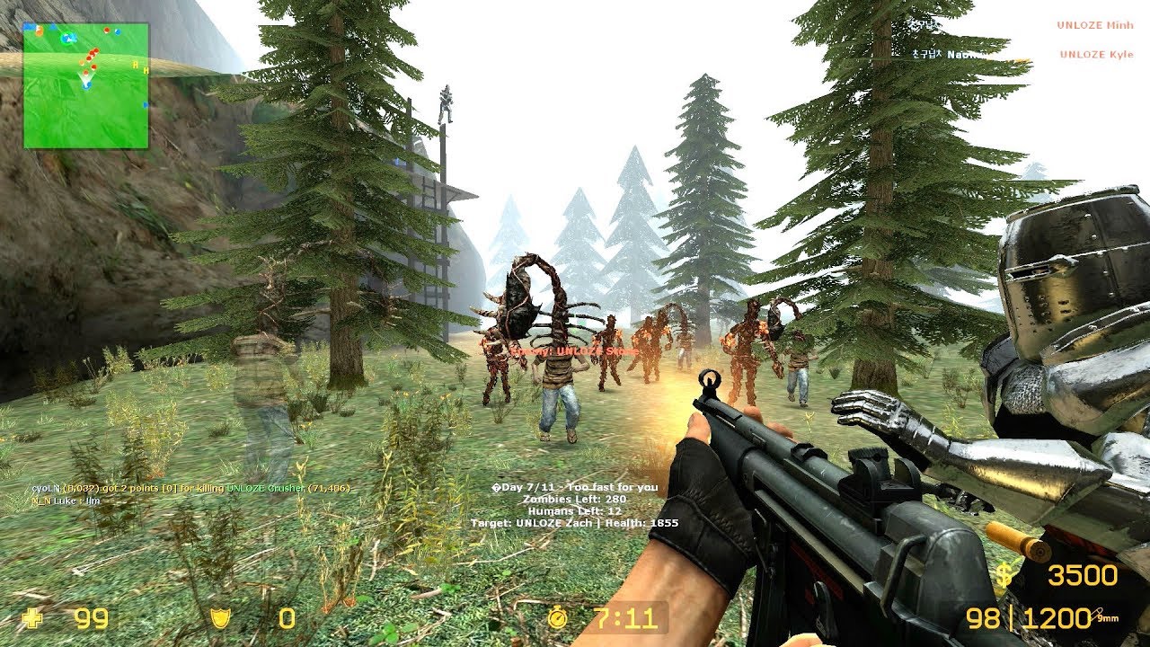 CSS - Zombie Riot Mod gameplay on Mountain River map - Unloze Server