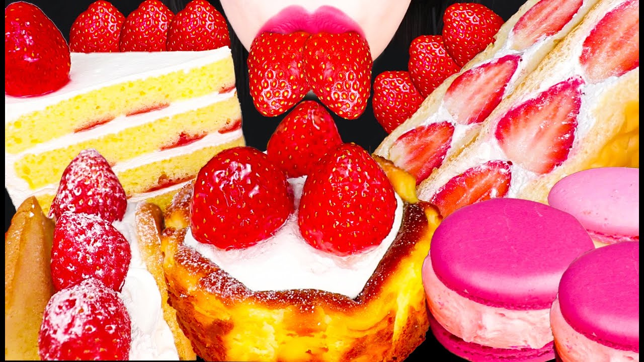 ASMR FLUFFY STRAWBERRY DESSERTS 폭신한 딸기 MUKBANG 먹방