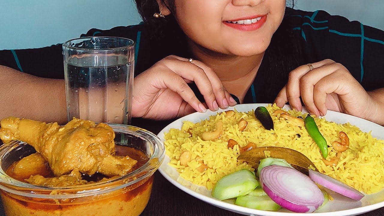 basanti polao, chicken kasa, eating show