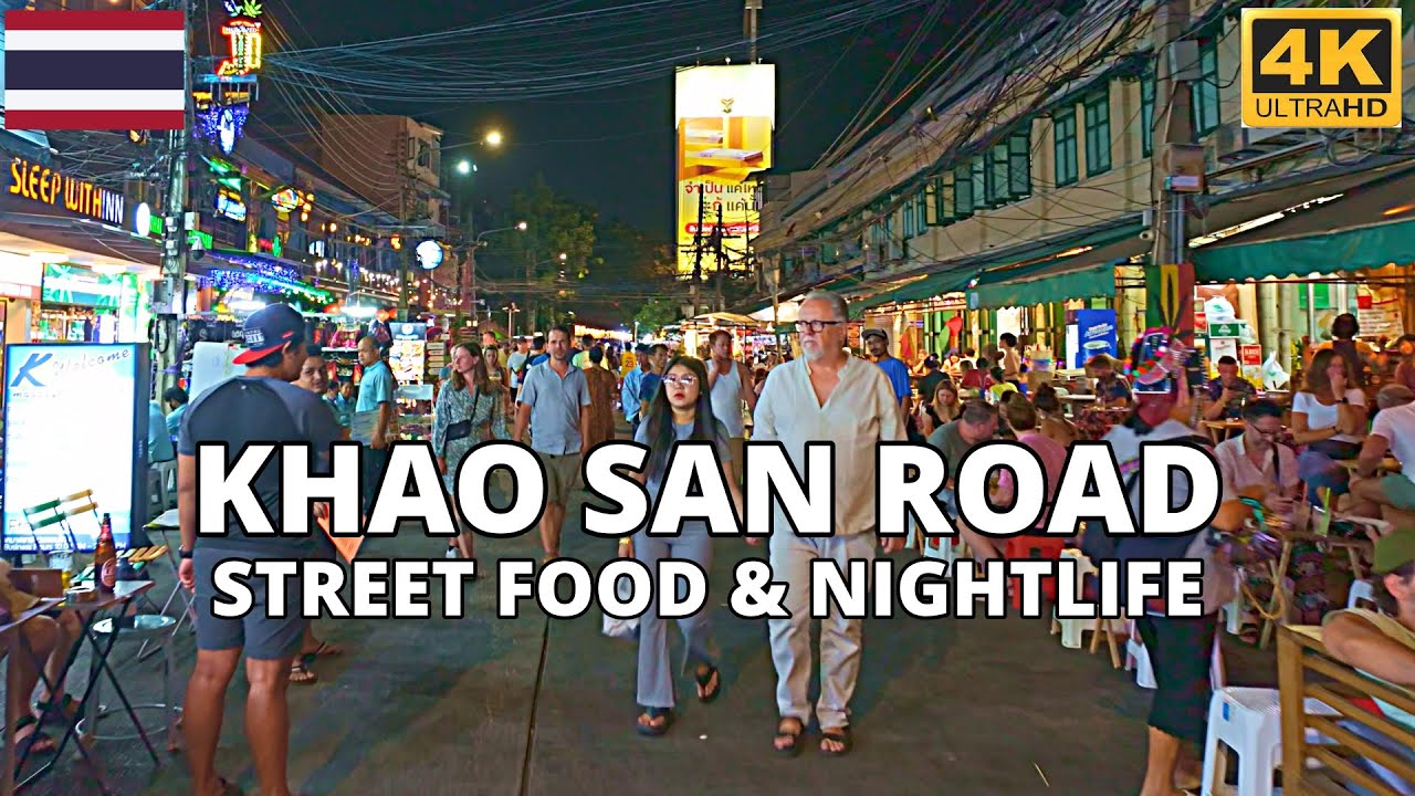 Bangkok, Khao San Road Walking Tour | Street Food & Nightlife 4K