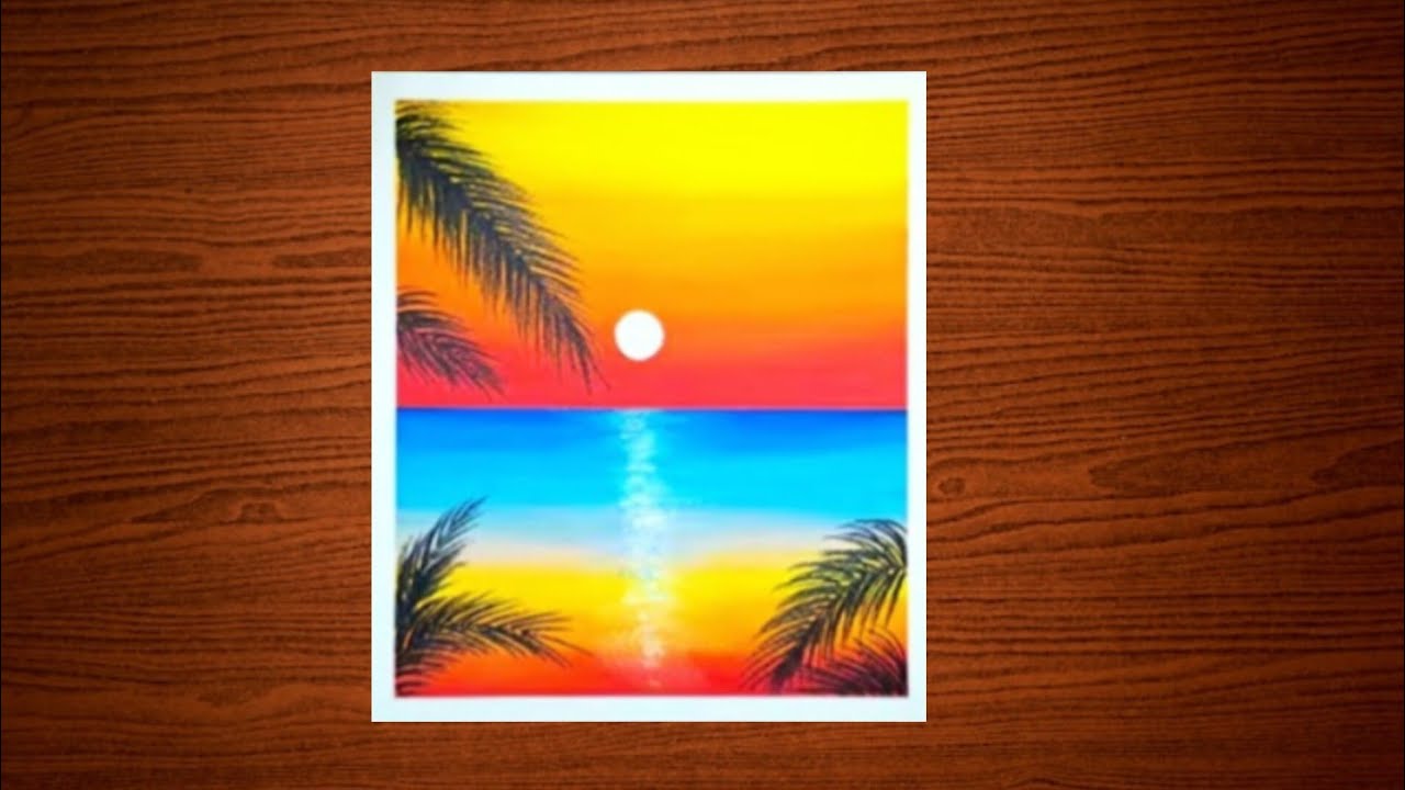 Beautiful Sunset Beach Scenery Drawing 🌅 | Easy Oil Pastel Sunset Seascape Art Step by Step 