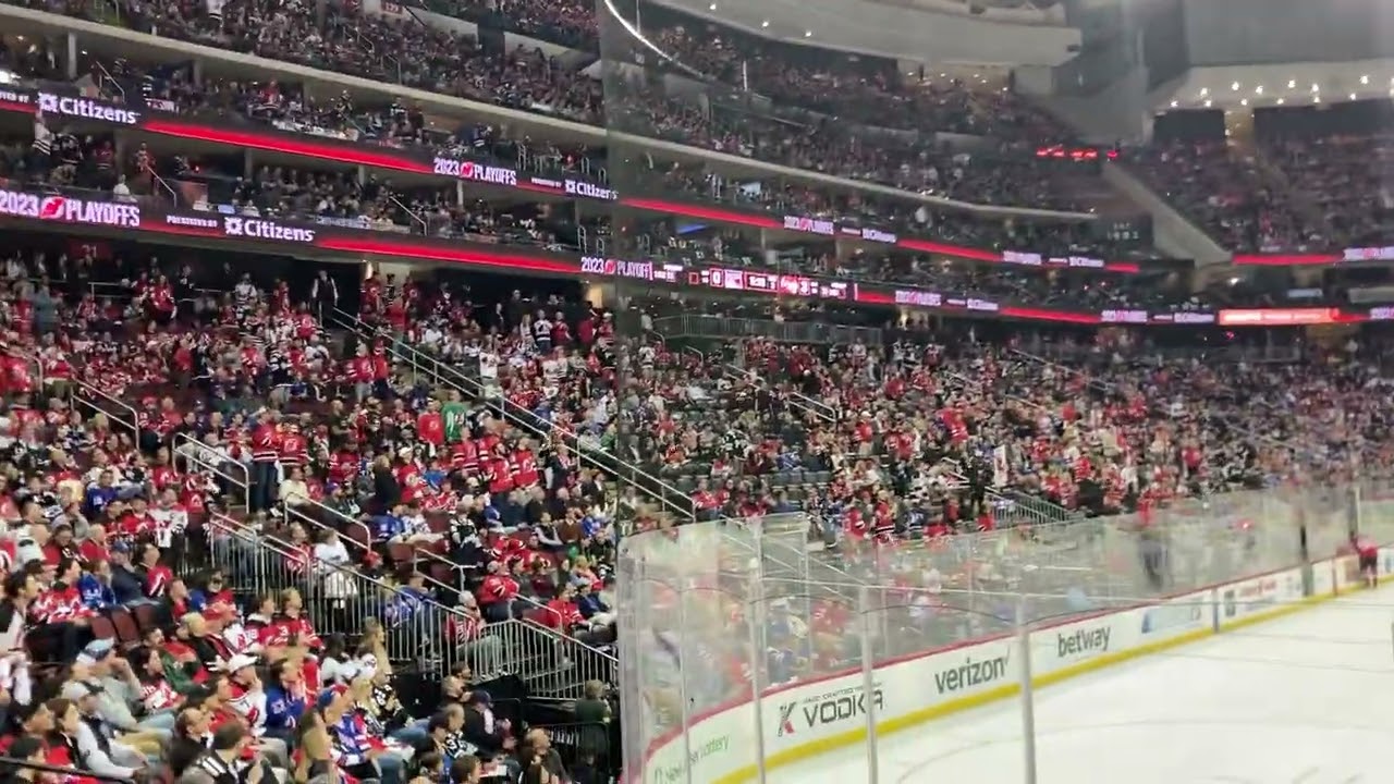 Devils fans sing &ldquo;Goodbye!&rdquo; to Rangers fans as they exit early Game 5 NY Rangers @ New Jersey Devils