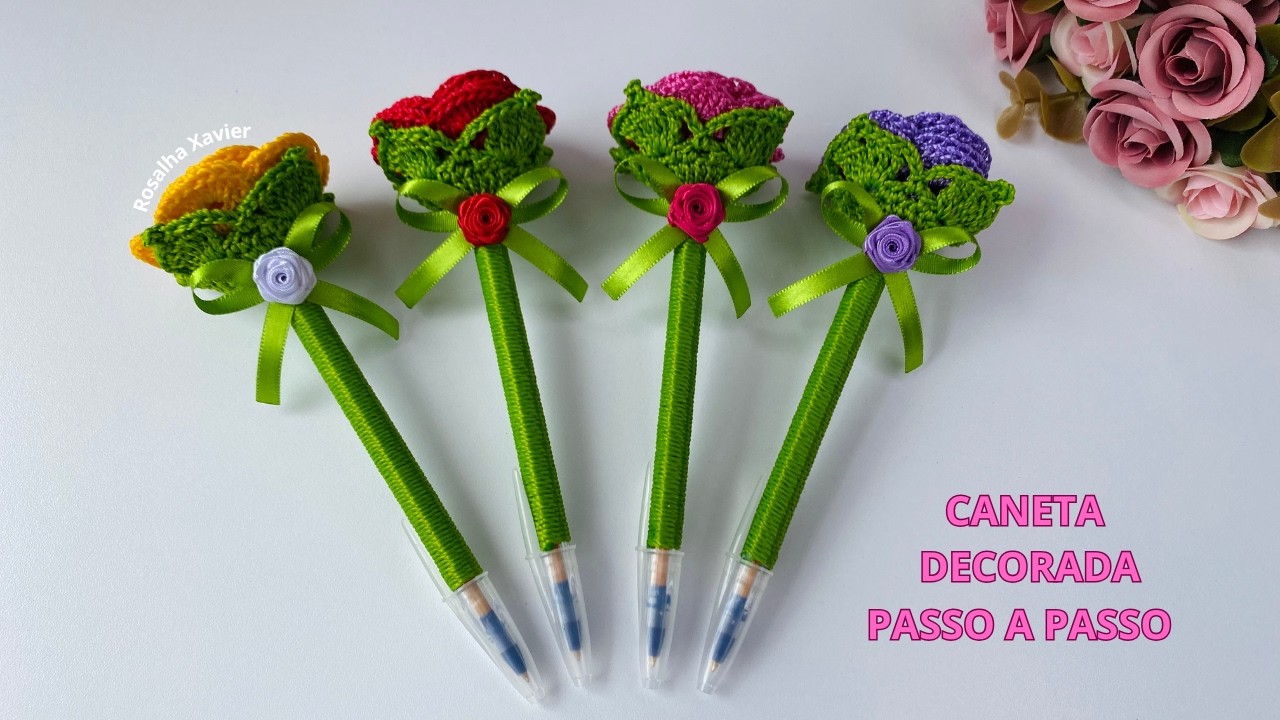 CANETA DECORADA EM CROCHÊ | FÁCIL E RÁPIDA DE FAZER