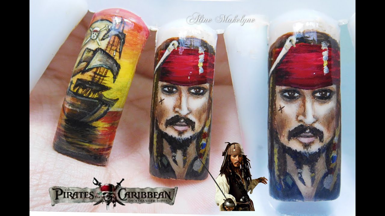 Nail art Capitão Jack Sparrow Piratas do Caribe | Speed Nail art ❤ | Realismo Nails |Aline Makelyne