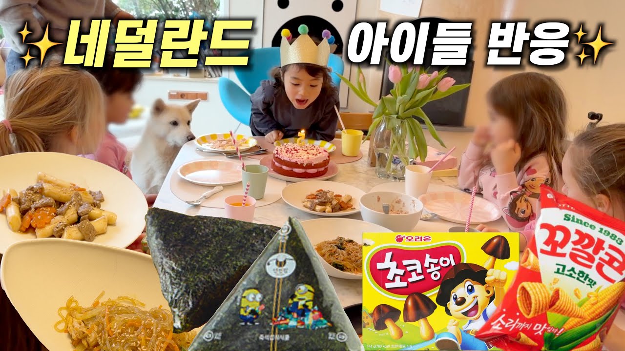 네덜란드 생일 파티에서 삼각김밥 만들고 한국과자 주자 반응이..! ㅎㅎ(feat. 케이팝떼창)