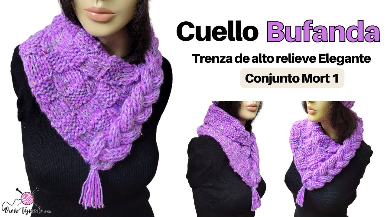 Cuello Bufanda a Dos Agujas con Trenza en ALTO RELIEVE 🟣 TEJIDOS ORIGINALES A DOS AGUJAS