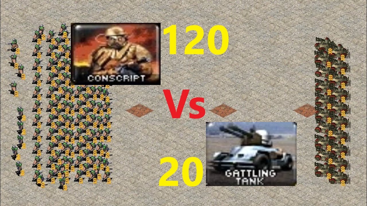 Conscripts vs Gattling Tanks - Same Cost Battle: Red Alert 2